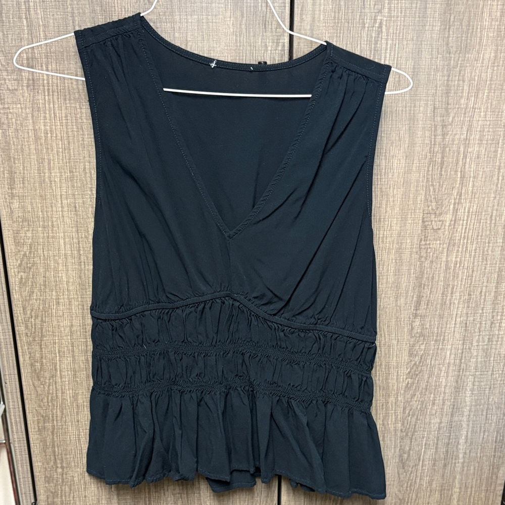 Black Sleeveless Ruffled Top
